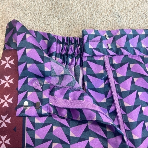 House of Harlow purple burgundy satin effect geometric printed pyjama pants NWT - Picture 8 of 15